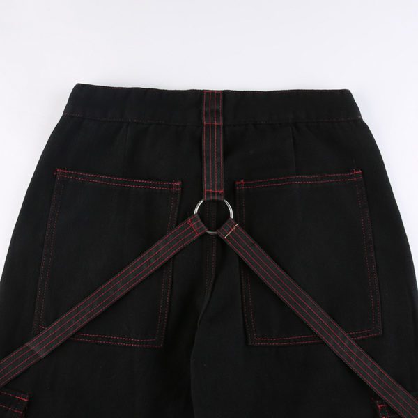 Wide Leg Cargo Pants with Suspenders Details 8
