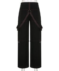 Wide Leg Cargo Pants with Suspenders Full Back