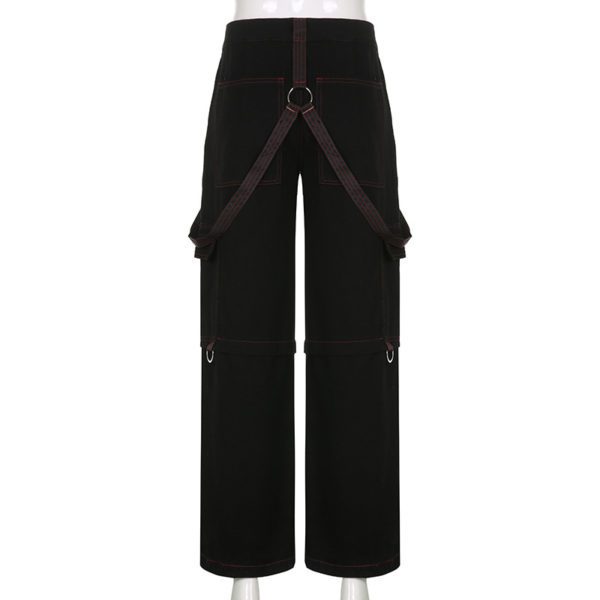 Wide Leg Cargo Pants with Suspenders Full Back