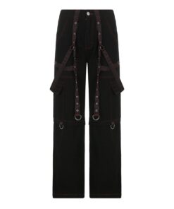 Wide Leg Cargo Pants with Suspenders Full Front