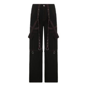 Wide Leg Cargo Pants with Suspenders Full Front