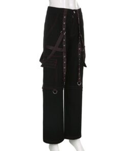 Wide Leg Cargo Pants with Suspenders Full Side