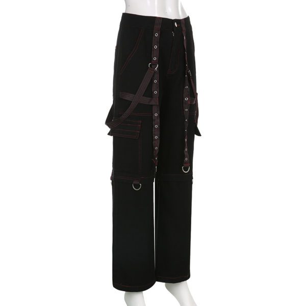 Wide Leg Cargo Pants with Suspenders Full Side