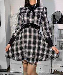 Black Label Plaid Mini Dress with Bow