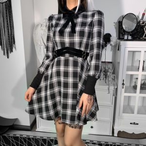 Black Label Plaid Mini Dress with Bow 3