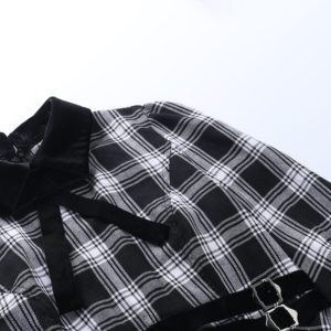 Black Label Plaid Mini Dress with Bow Details