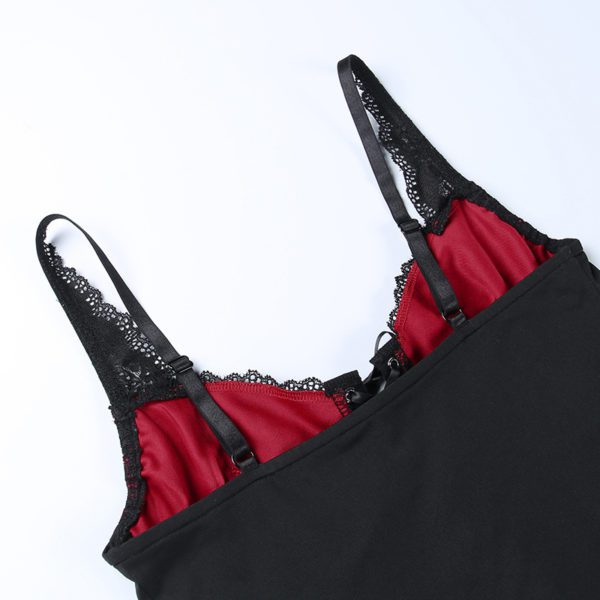 Black Lace Floral Red Camisole Details 6