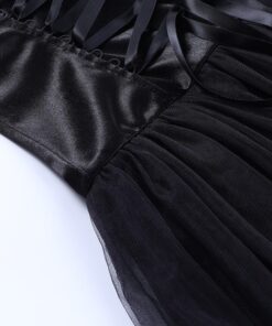 Black Lace up Corset Mesh Mini Skirt Details 3