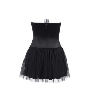 Black Lace up Corset Mesh Mini Skirt Full Back