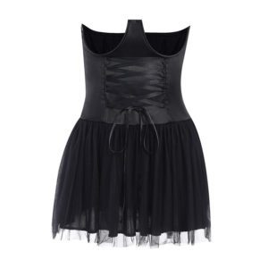Black Lace up Corset Mesh Mini Skirt Full Front
