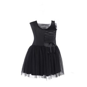 Black Lace up Corset Mesh Mini Skirt Full Side