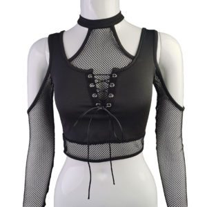 Fishnet Cut Out Black Crop Top Full Front