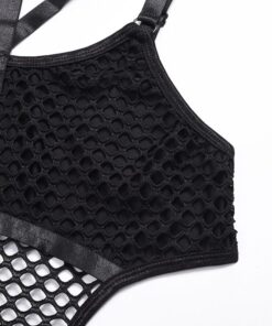 Gothic Fishnet Bodysuit Black Details 2