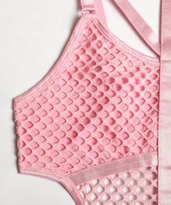 Gothic Fishnet Bodysuit Pink Details 3
