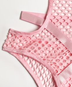 Gothic Fishnet Bodysuit Pink Details 6