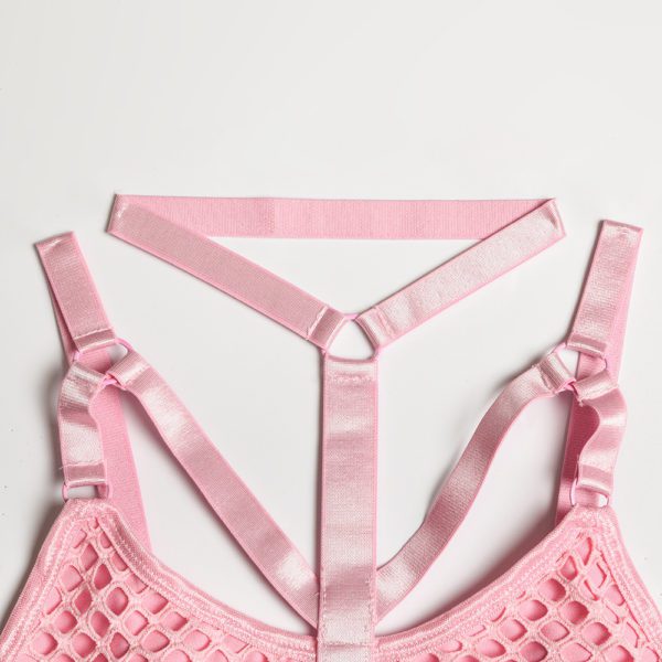 Gothic Fishnet Bodysuit Pink Details