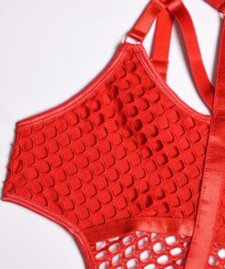 Gothic Fishnet Bodysuit Red Details 2