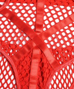 Gothic Fishnet Bodysuit Red Details 3