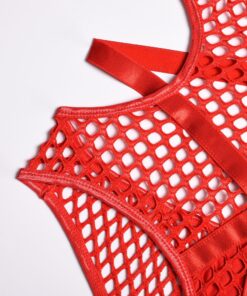 Gothic Fishnet Bodysuit Red Details 4