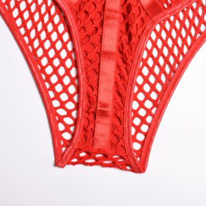 Gothic Fishnet Bodysuit Red Details 5