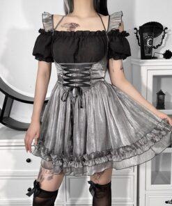 Gray Corset Lace Trim Mini Dress 3