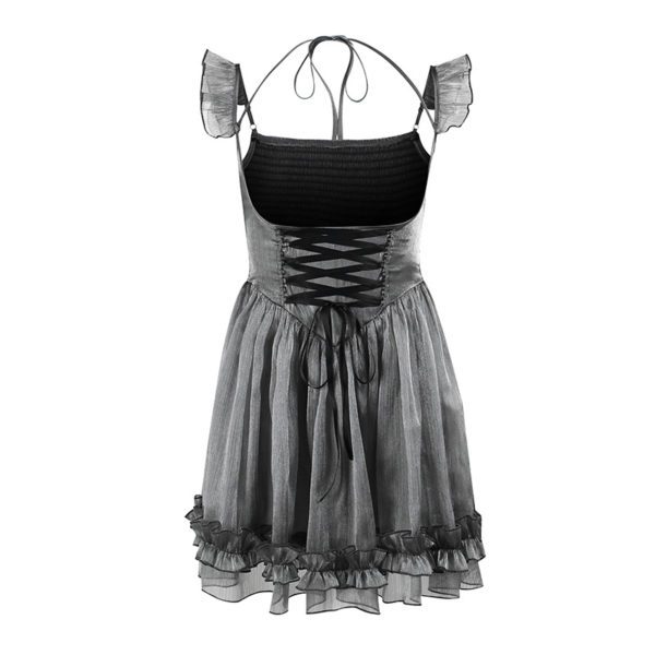 Gray Corset Lace Trim Mini Dress Full Front