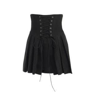 High Waist Black Corset Mini Skirt Full Front