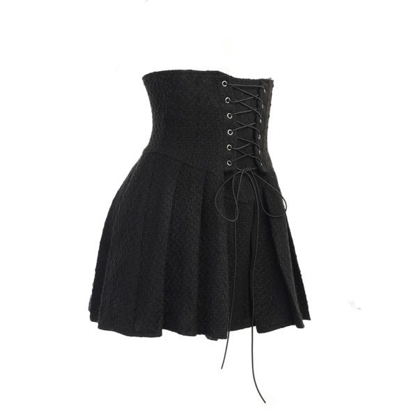 High Waist Black Corset Mini Skirt Full Side