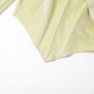 Off Shoulder Long Sleeve Velvet Crop Top Yellow Details 4