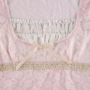 Pink Lace Crop Top with Bow Details