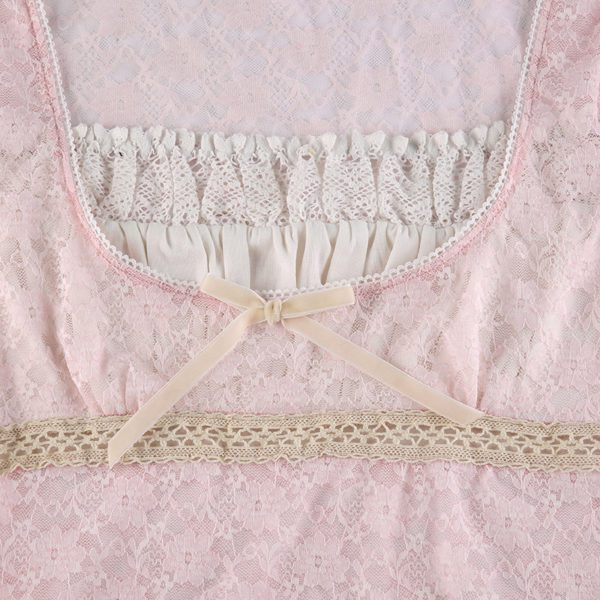 Pink Lace Crop Top with Bow Details