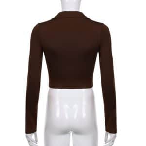 Polo Neck Crop Top Brown Full Back