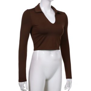 Polo Neck Crop Top Brown Full Side