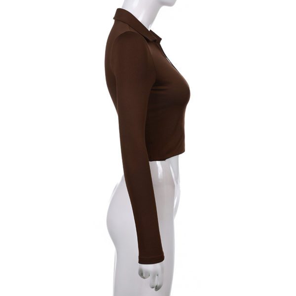 Polo Neck Crop Top Brown Full Side2