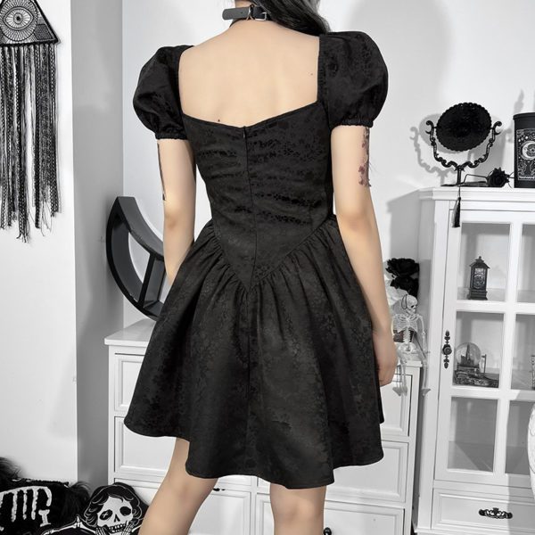 Puff Sleeve Black Floral Lace Mini Dress 4
