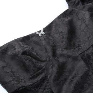 Puff Sleeve Black Floral Lace Mini Dress Details