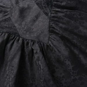 Puff Sleeve Black Floral Lace Mini Dress Details 4