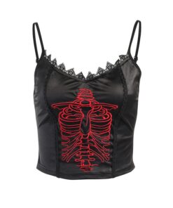 Red Rib Cage Black Camisole Full Front