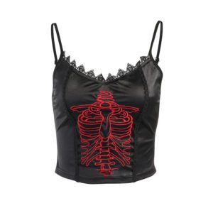 Red Rib Cage Black Camisole Full Front