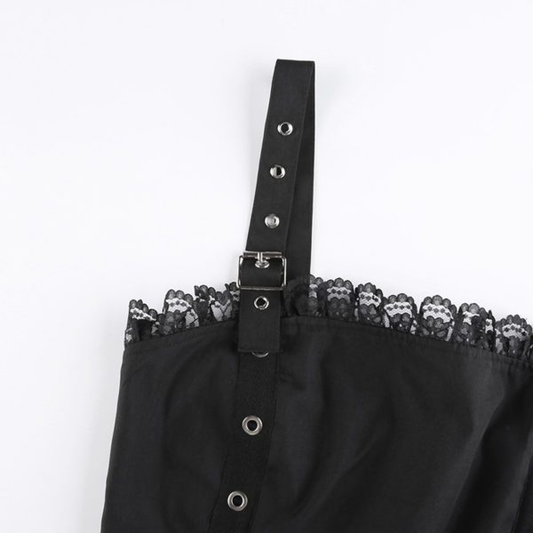 Ring Straps Lace Trim Mini Dress Details