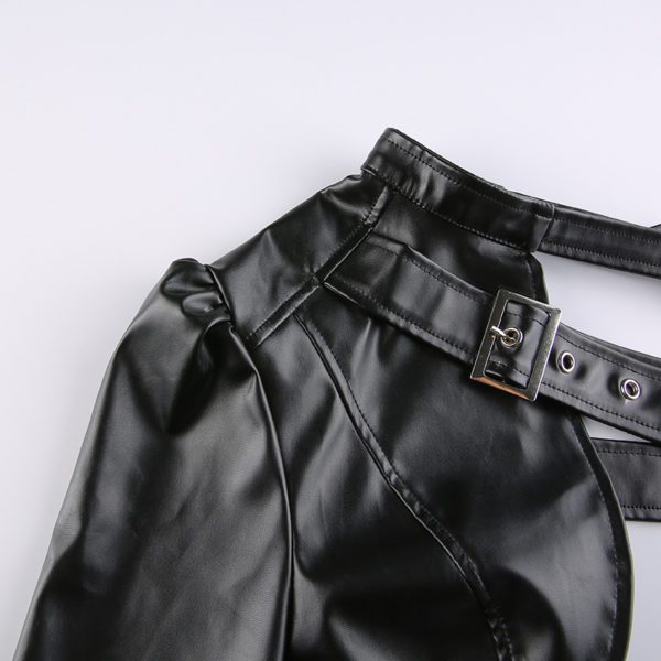 Vegan Leather One Shoulder Cropped Jacket Details 2