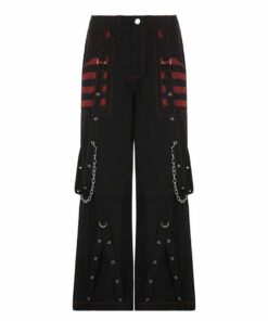 Wide Leg Baggy Trousers with Ring Straps Full
