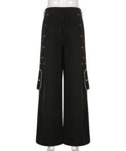 Wide Leg Baggy Trousers with Ring Straps Full Back