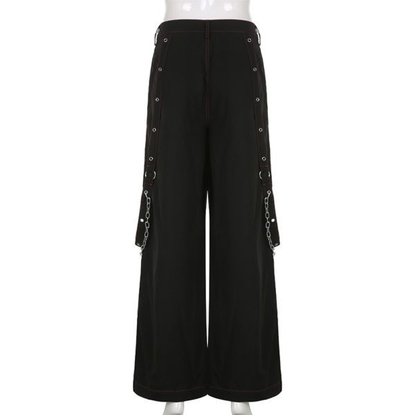 Wide Leg Baggy Trousers with Ring Straps Full Back