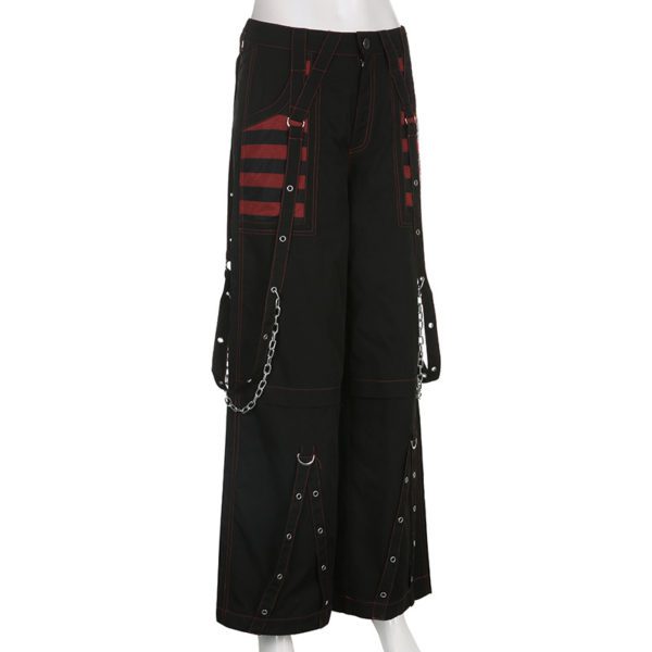 Wide Leg Baggy Trousers with Ring Straps Full Side