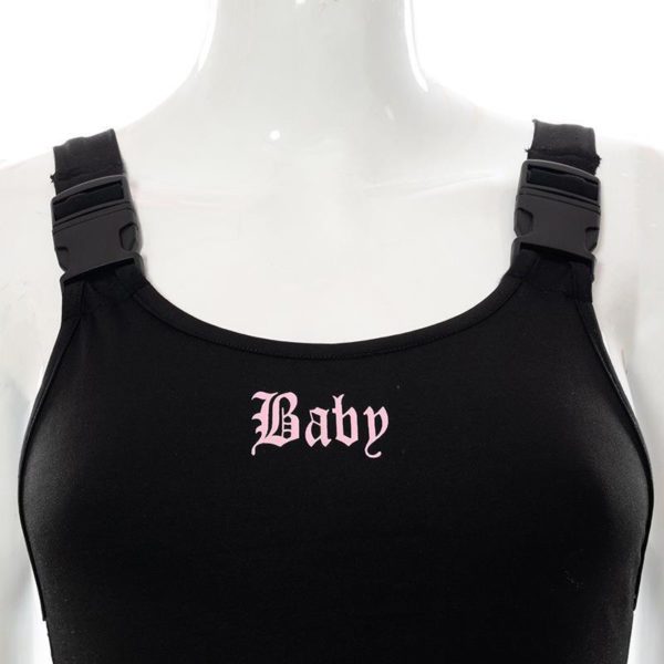 Baby Letter Print Bodysuit with Buckles Details