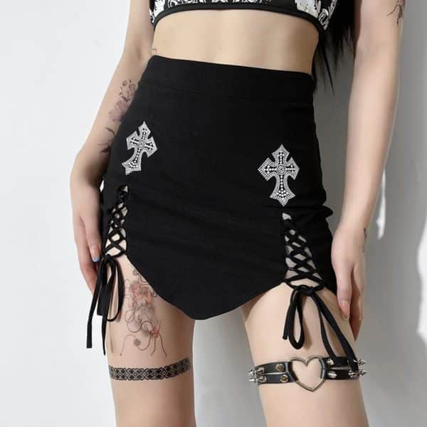 Bandage Mini Skirt with Diamond Crosses