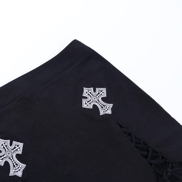 Bandage Mini Skirt with Diamond Crosses Details