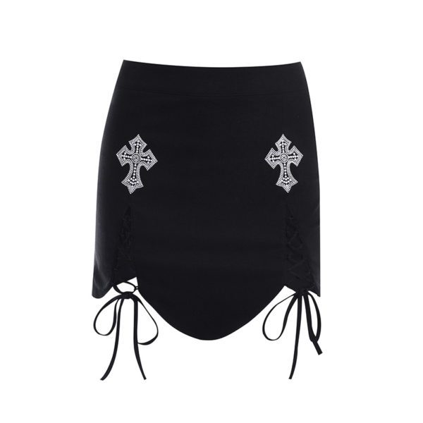 Bandage Mini Skirt with Diamond Crosses Full Front