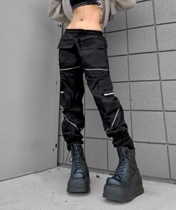 Black Cargo Pants with Gray Lines 05